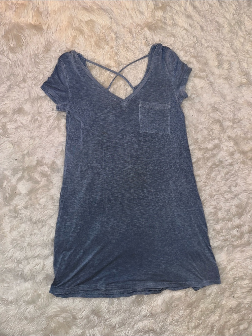 Women's Blue V-Neck Pocket Top